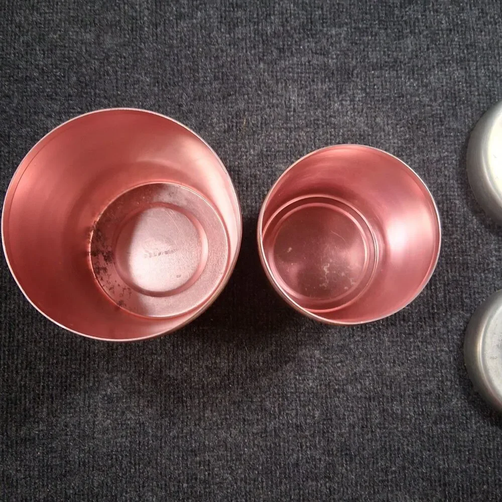 Vintage West Bend Copper Rose Gold Tea Coffee Kitchen Canisters w Silver Lid